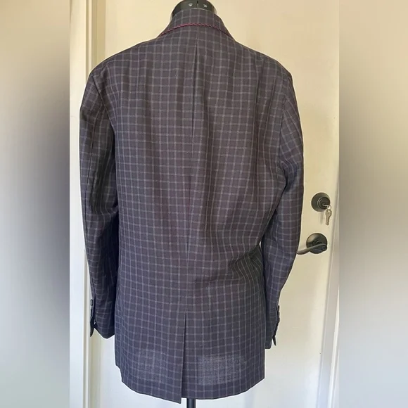 GUCCI Checkered wool Blazer with red stitch trim, blue/red, IT48R, (38R US), GUC - Picture 11 of 15